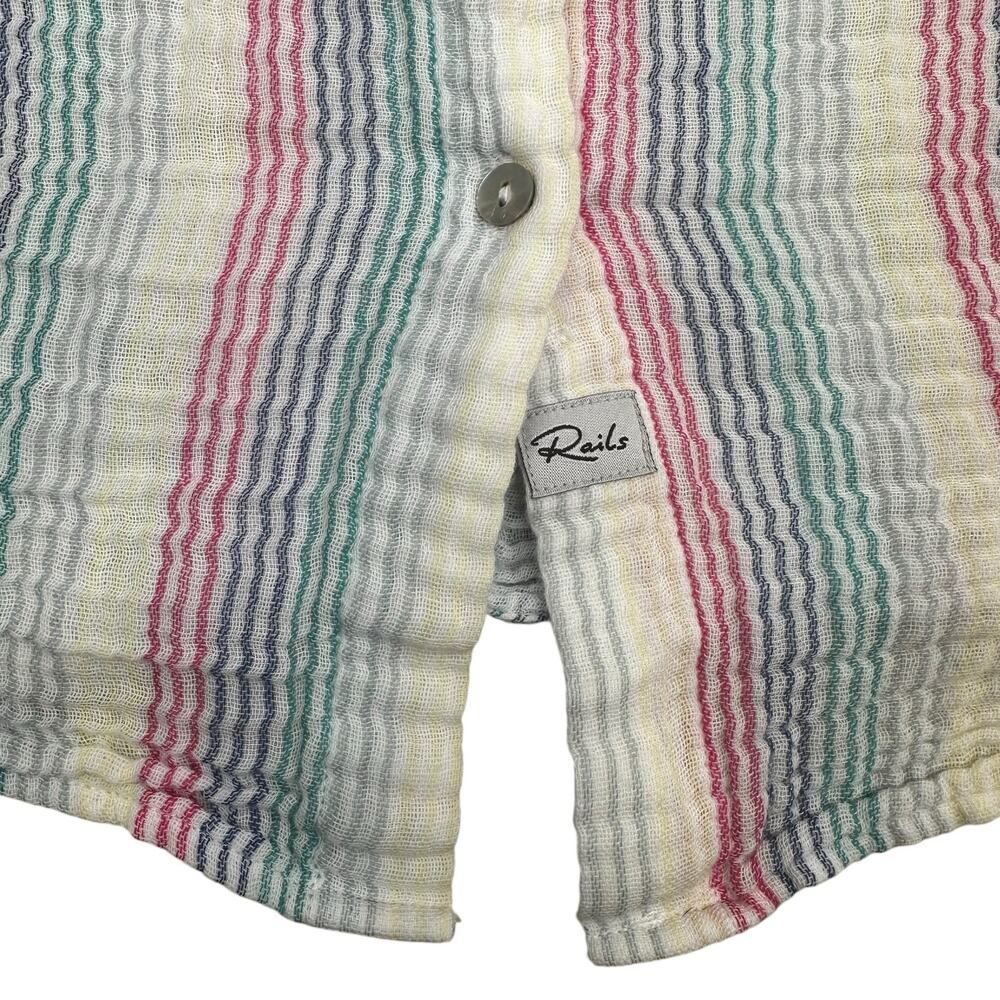 Rails Ellis Button Down Shirt Iris Stripe Size XS Rainbow Lightweight Pastel - Picture 6 of 16